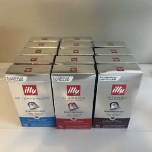 Illy capsules, pods, ground coffee